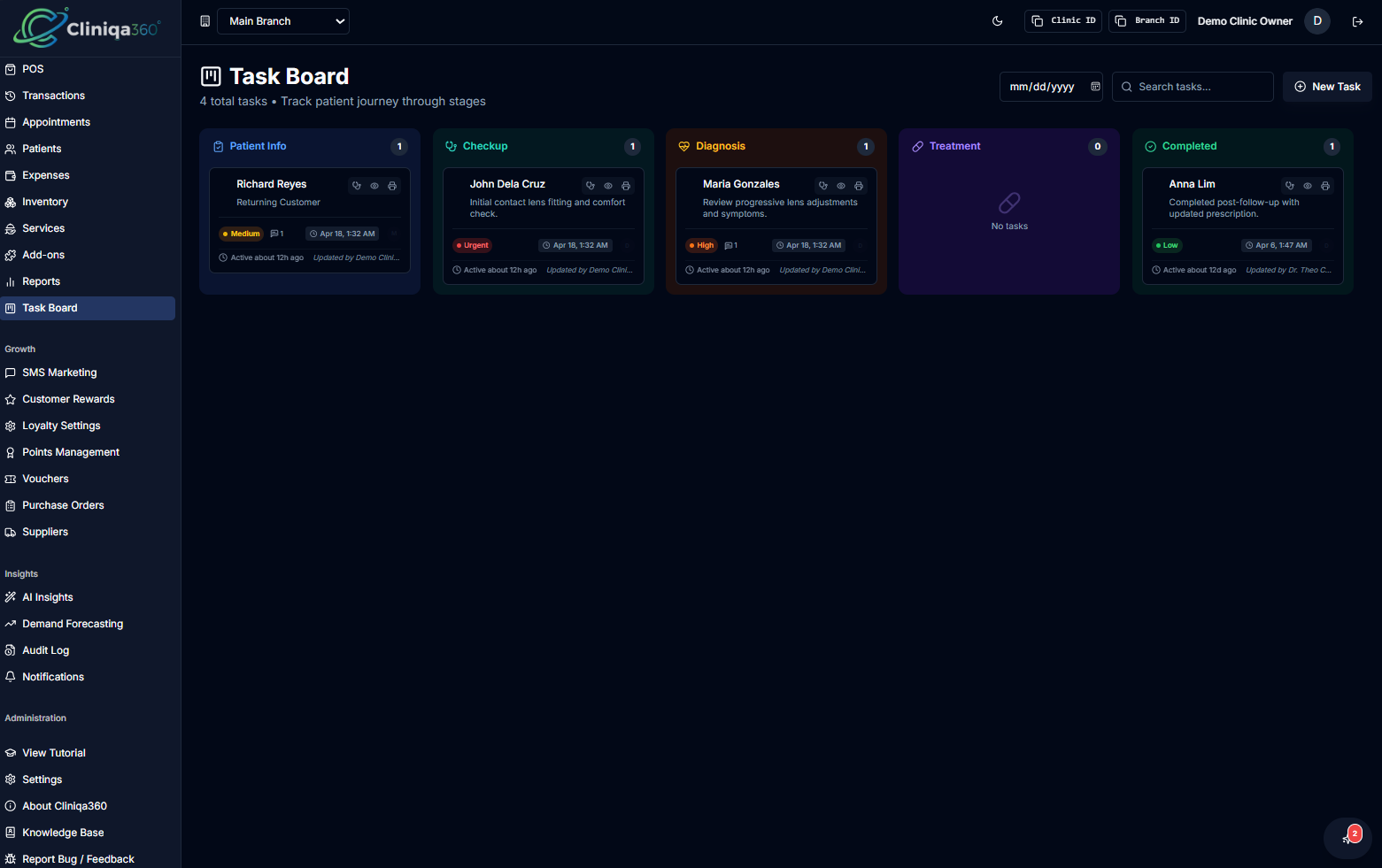 Cliniqa360 TaskBoard